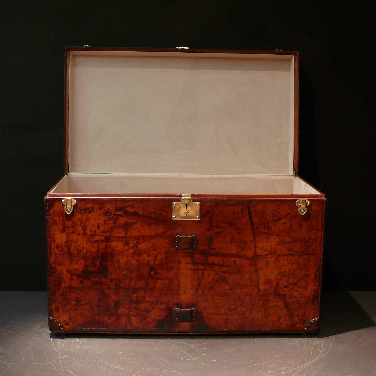 Magnificent Turn of the Century Leather Goyard Courier Trunk 1