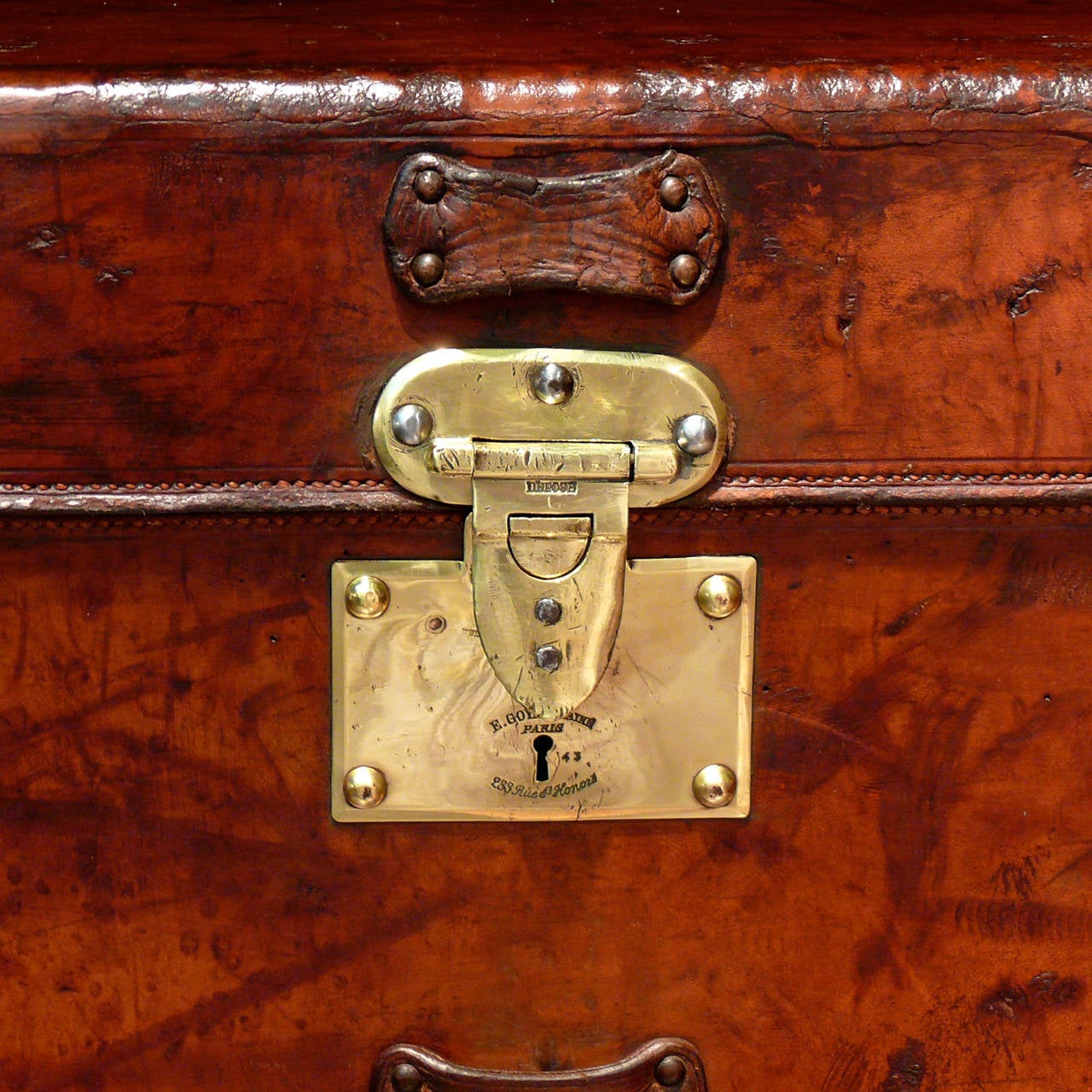 Magnificent Turn of the Century Leather Goyard Courier Trunk 5