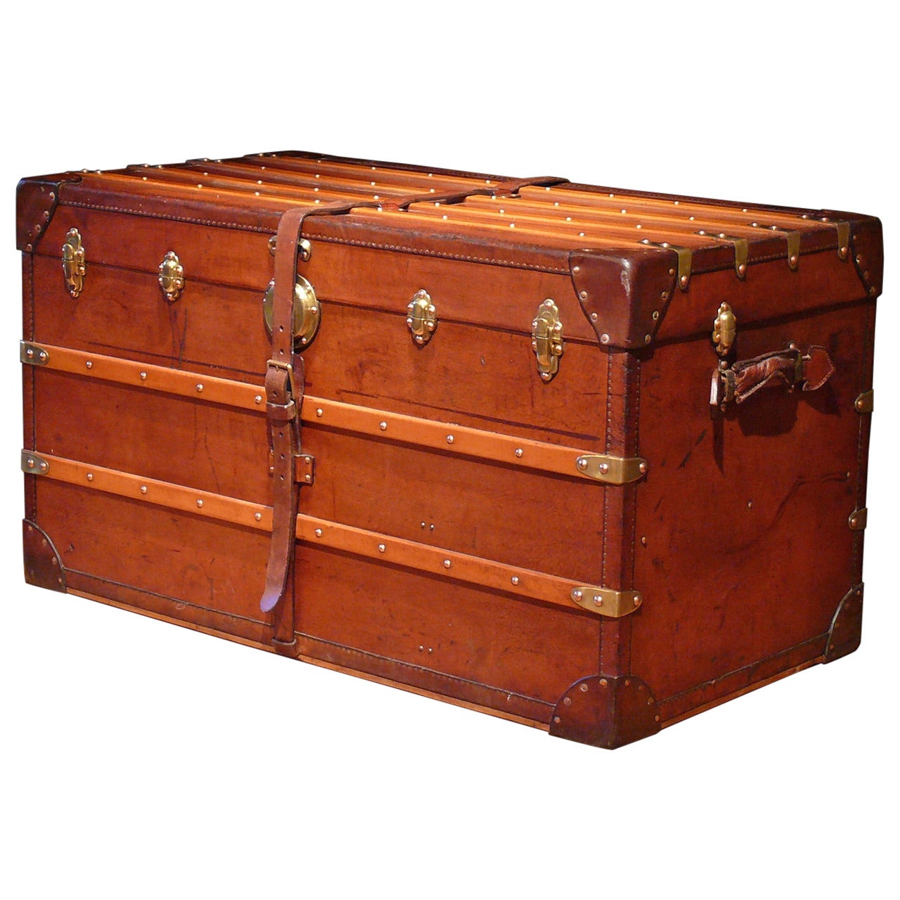 Excellent Late 19th Century Leather Trunk by Hofmann with Brass Fittings