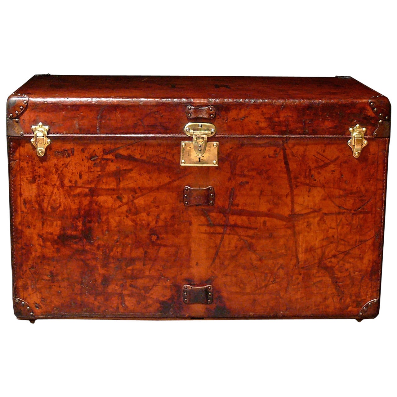 Magnificent Turn of the Century Leather Goyard Courier Trunk