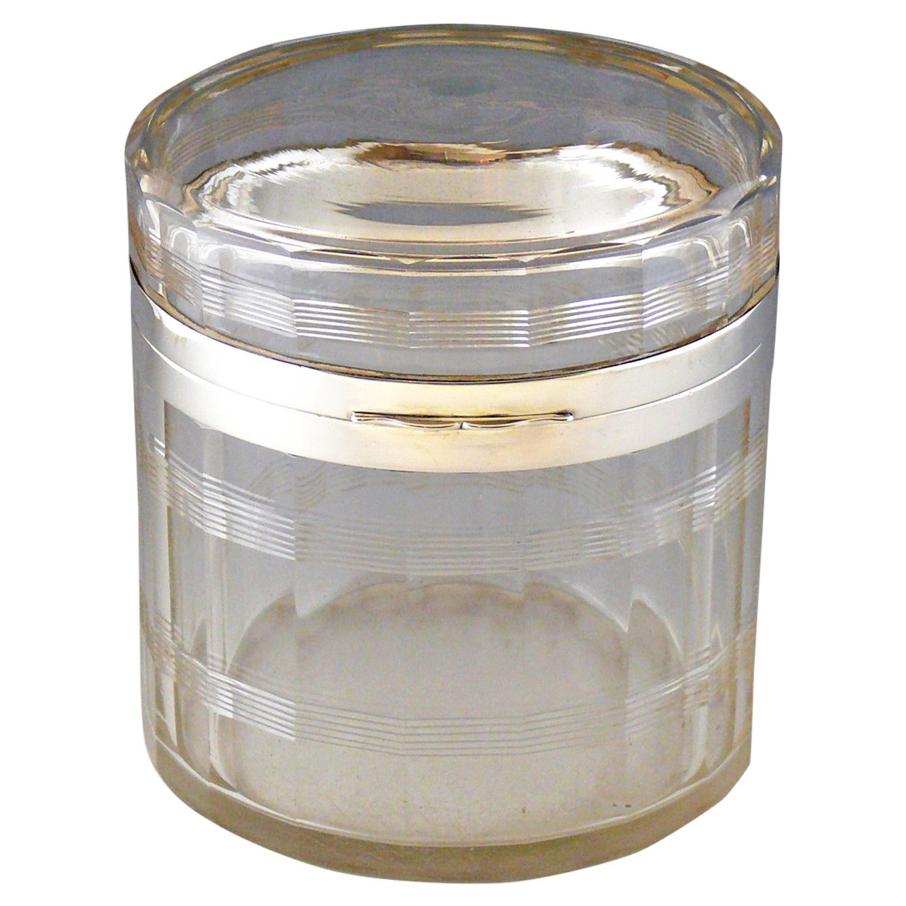 Elegant Cut-Glass and Silver Hinged Jar Hallmarked, Birmingham, 1911