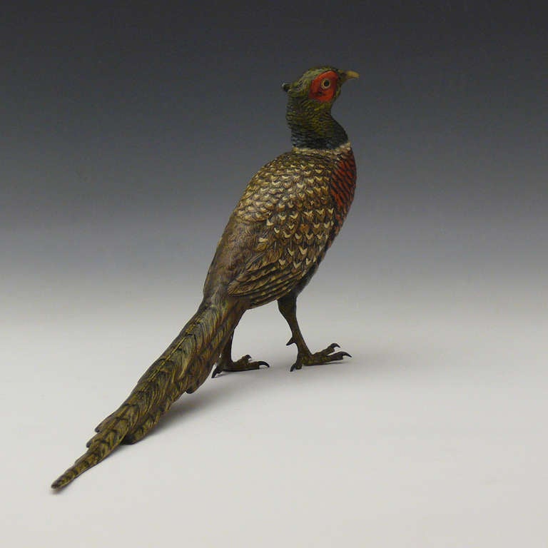 20th Century Turn of the Century Bergmann Cold Painted Bronze Pheasant