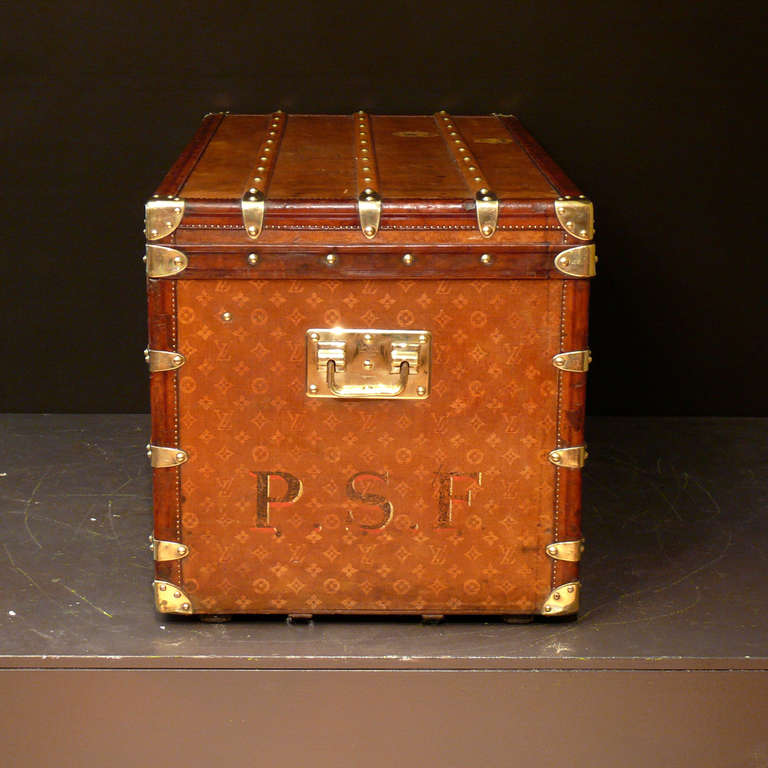 A rare Louis Vuitton woven monogram canvas steamer trunk in excellent condition with original interior. This fine trunk has the most sought-after full leather trim and brass handles and lock. A true collector's item. Circa 1898.

Dimensions: 112 cm