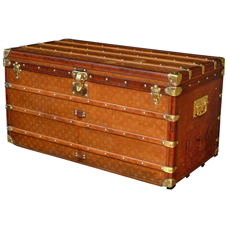 Louis Vuitton Steamer Cube Trunk Chest Antique Woven Monogram