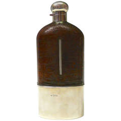 Very Large Crocodile Skin and Silver Glass Hip Flask 10