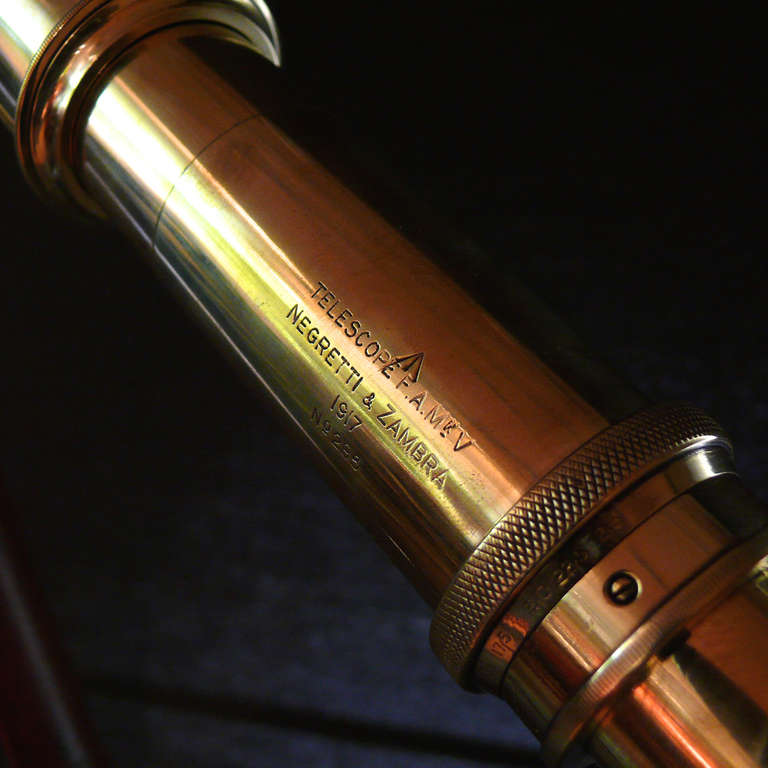 20th Century Excellent World War I Leather Covered Brass Telescope. Dated 1917.
