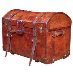 Antique Dome Topped Leather Trunk