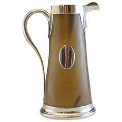 Antique Horn Jug with Silver Plate Mounts circa 1880