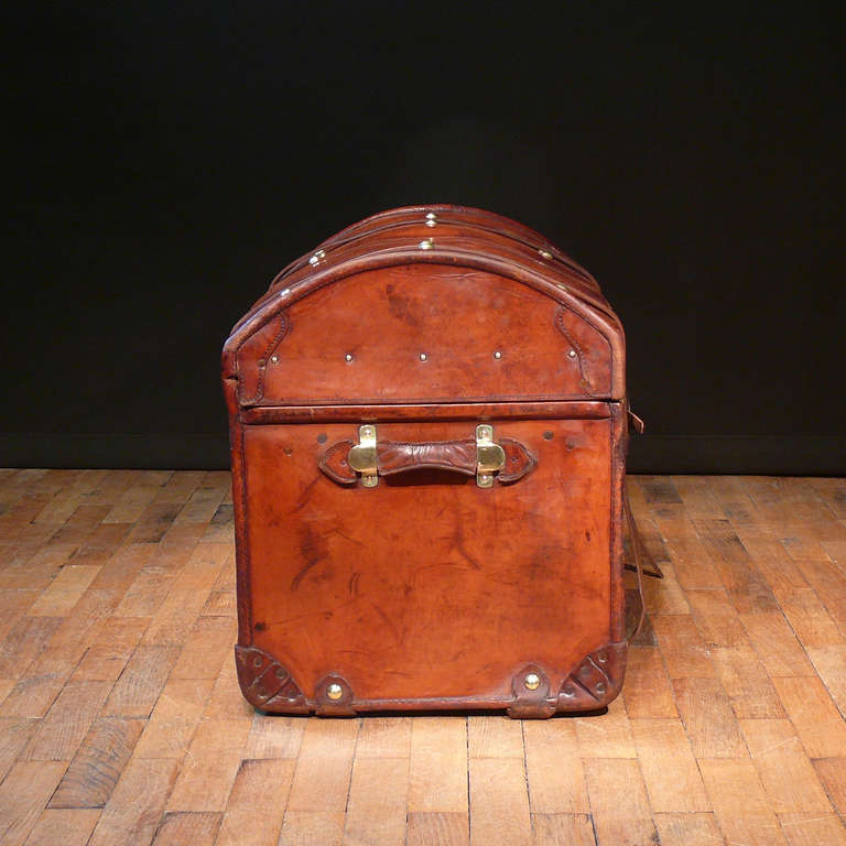 19th Century Dome Topped Leather Trunk
