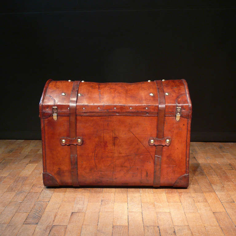 Dome Topped Leather Trunk In Good Condition In London, GB