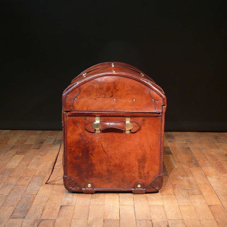 British Dome Topped Leather Trunk