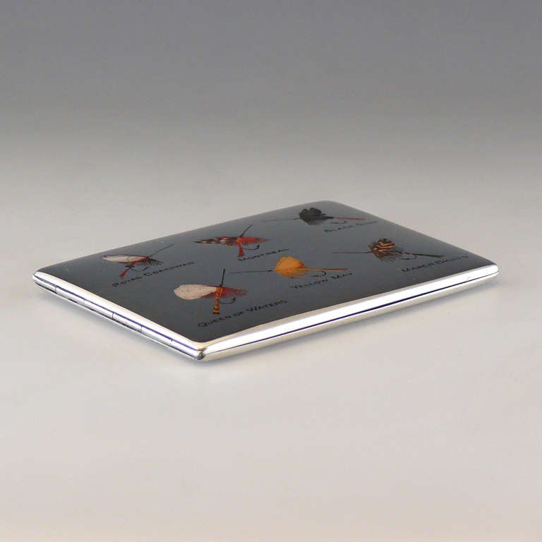 Silver and Enamel Fishing Flies Cigarette Case