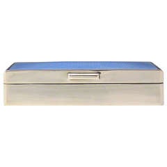 Spectacular Blue Enamel Topped Silver Cigarette Box. Hallmarked Birmingham 1936.