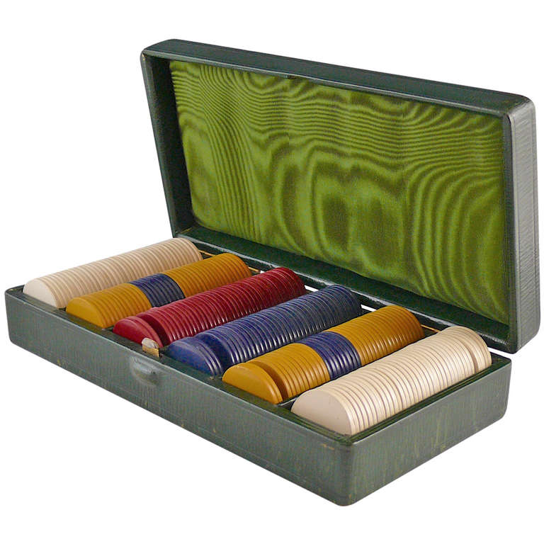 Leather Cased Gambling Chips at 1stdibs