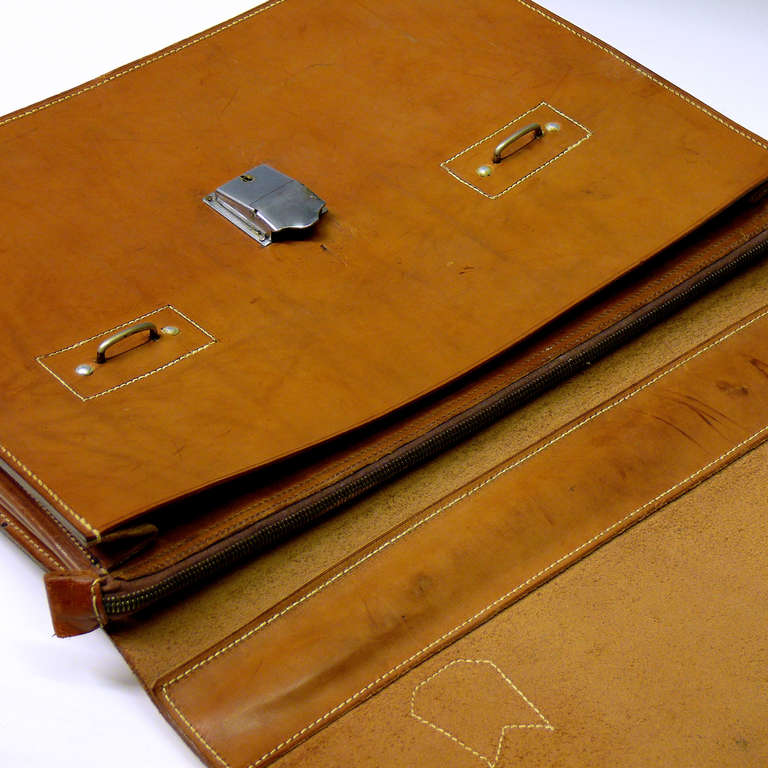 Stylish Mid Tan Leather Briefcase Circa 1935 4