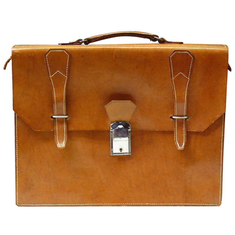 Stylish Mid Tan Leather Briefcase Circa 1935 at 1stdibs