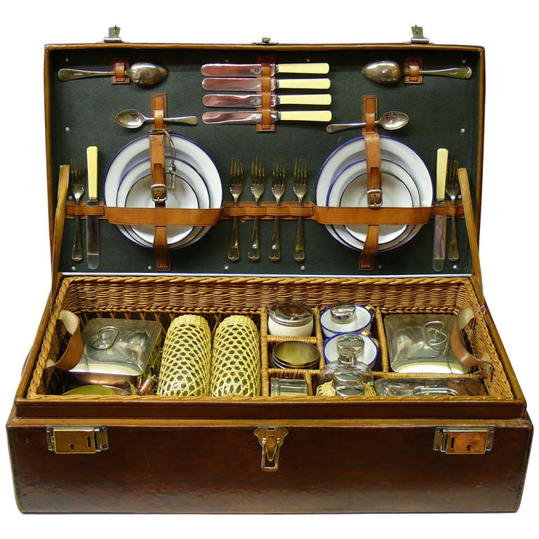 Leather Picnic Hamper for Six at 1stdibs