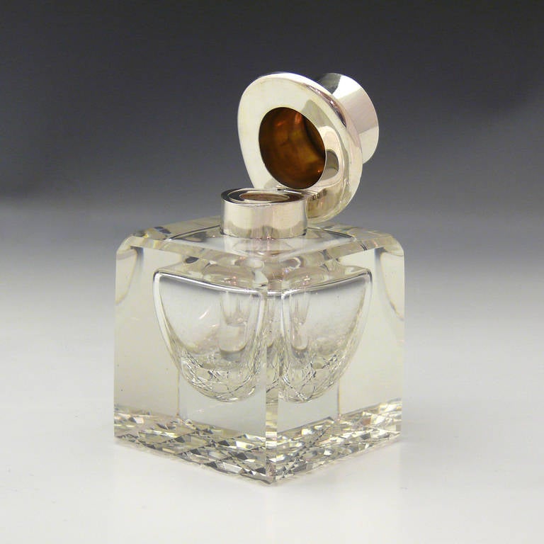 20th Century Magnificent Silver and Cut-Glass Inkwell by J.C Vickery hallmarked London 1912.