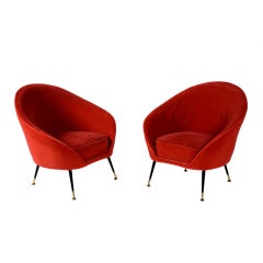 Pair of '50s velvet armchairs