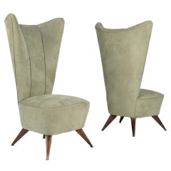 Astonishing Pair Of High Back Italian Armchairs From The 1950s