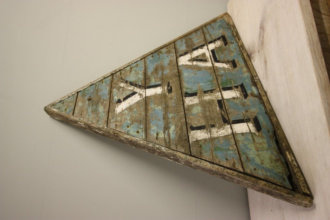 Antique Triangular Painted Pine Cumbrian Sign