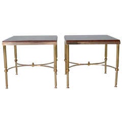 Vintage Pair of Elegant 1950's  Brass & Mahogany Side Table