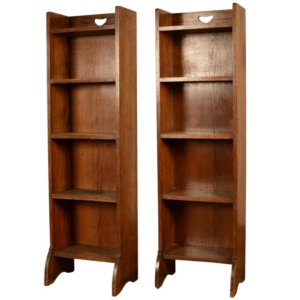 Pair of Liberty's Antique Oak Slender Bookcases.