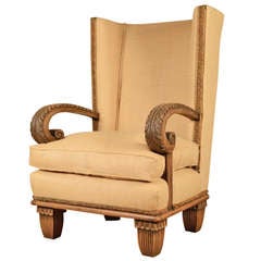Grand Antique Oak & Upholstered Antique Armchair