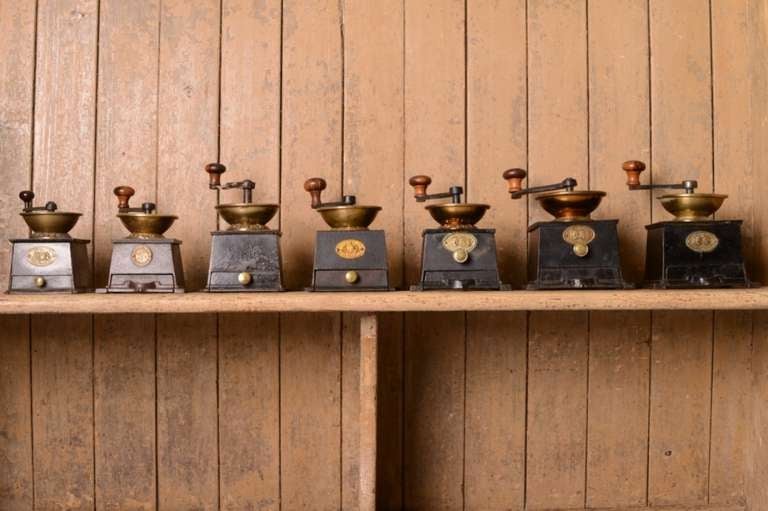 Collection of Seven 19th Century Antique Coffee Grinders