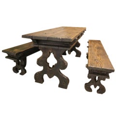 Black Forest Used Dining Table & Benches