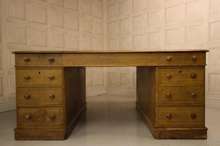 Huge Antique Double Sided Partners Desk.
This is a fabulous, 19th century antique work station, made in pine with the original mid 19th century paint finish.
Originally made and used for an English country house estate office around 1850.
Well
