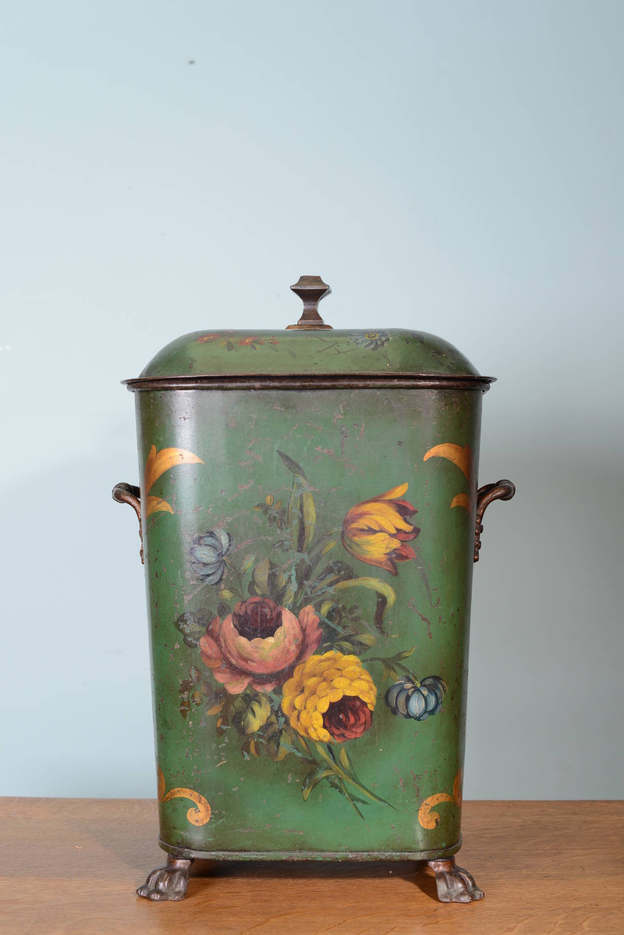 Rare Antique Tole Ware Coal Scuttle