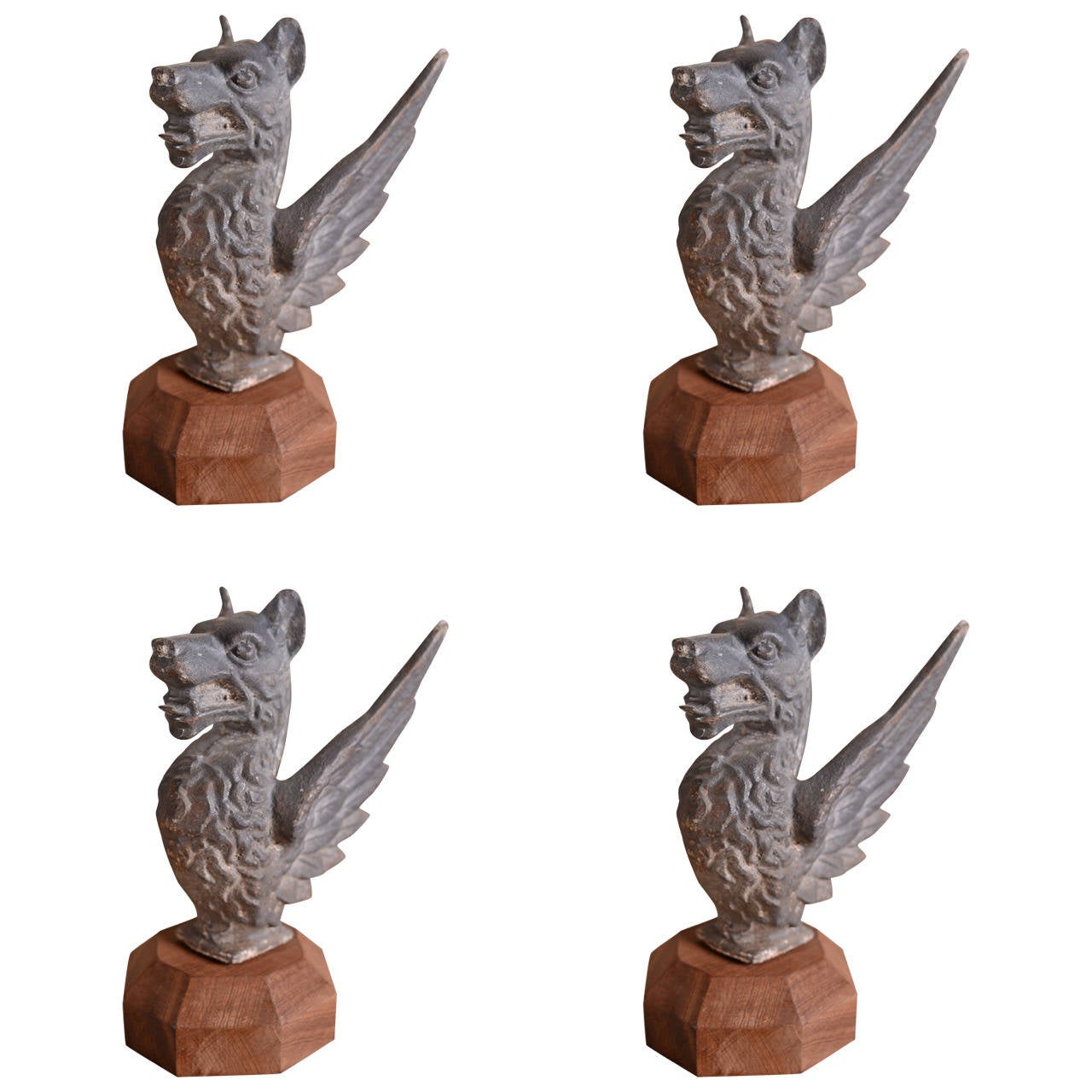 Set of Four Antique Cast Iron Dragon Finials