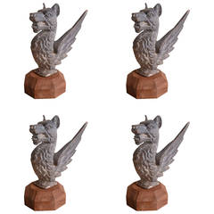 Set of Four Antique Cast Iron Dragon Finials