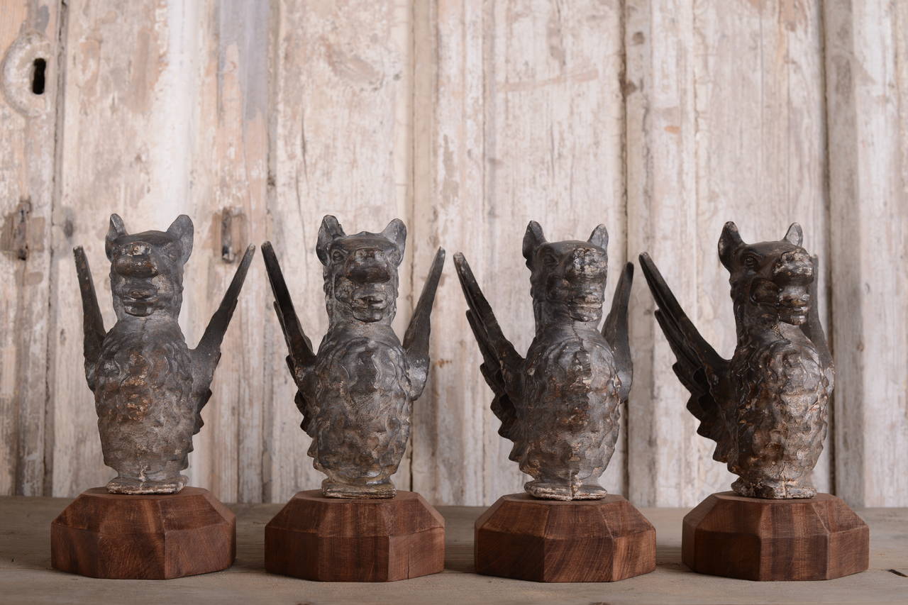 Set of Four Antique Cast Iron Dragon Finials 1