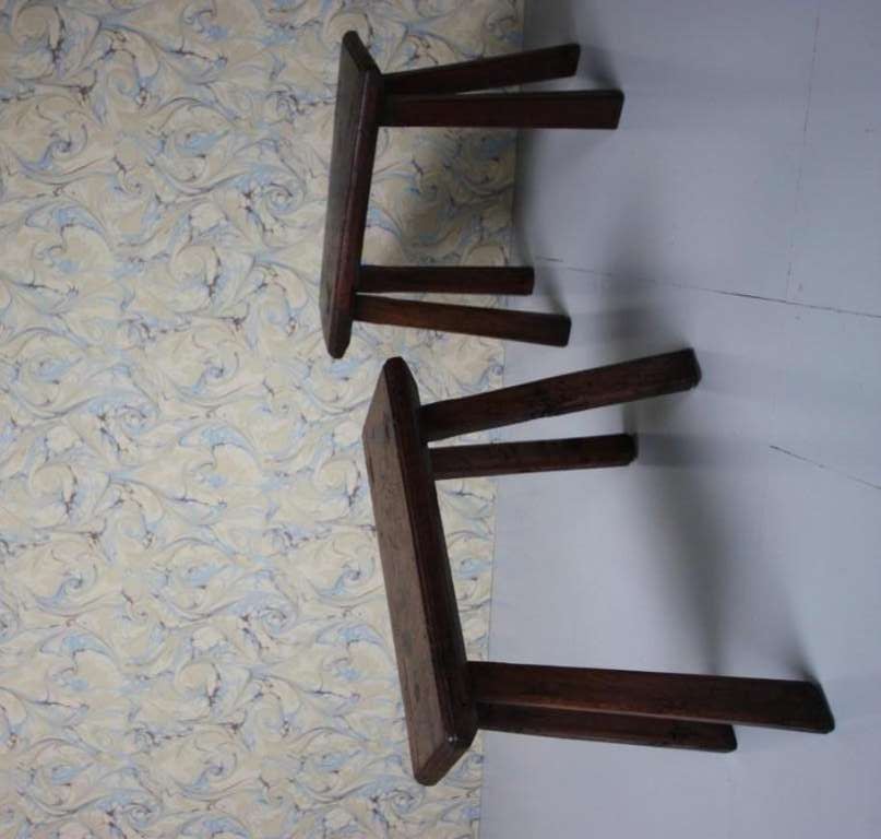 Rare Pair of English 18th Century Oak Stools.