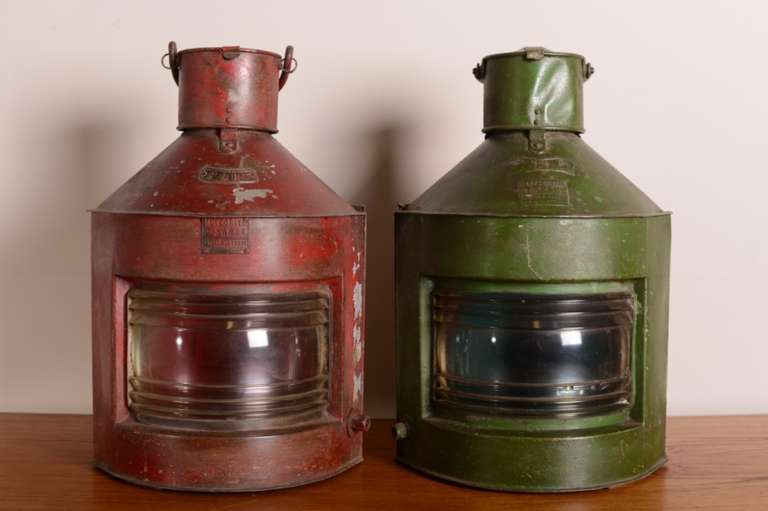 True Pair of 19th Century Antique Ship's Lanterns.
A great, large pair of antique ship's lanterns, labelled and patent numbered by the maker, 'Meteorite'.
Both are in excellent, original condition and are complete with the period glass.
One