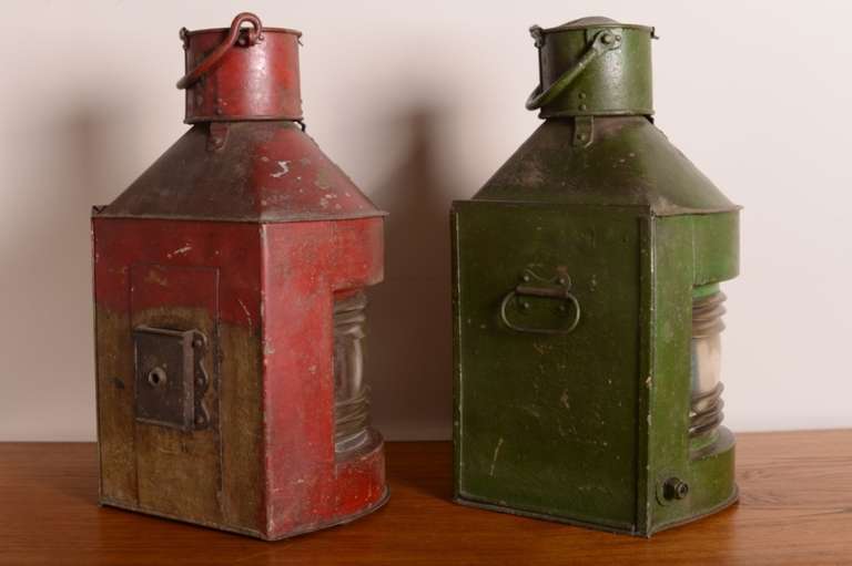 English True Pair of 19th Century Antique Ship's Lanterns