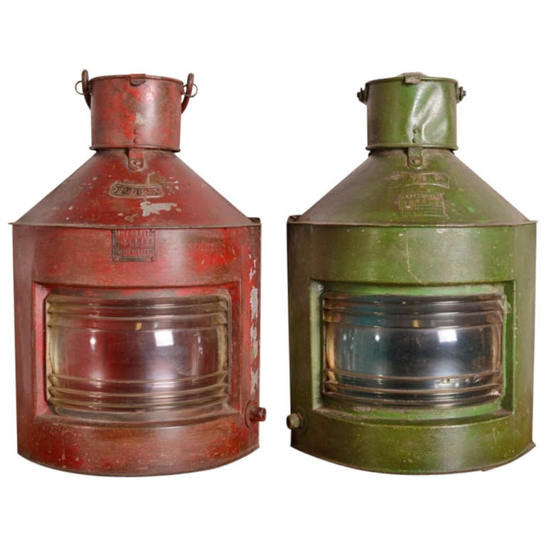 True Pair of 19th Century Antique Ship's Lanterns