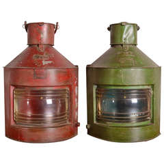 True Pair of 19th Century Antique Ship's Lanterns