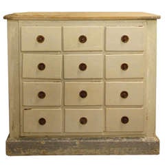 Unusual Antique Painted Pine Bank of Drawers