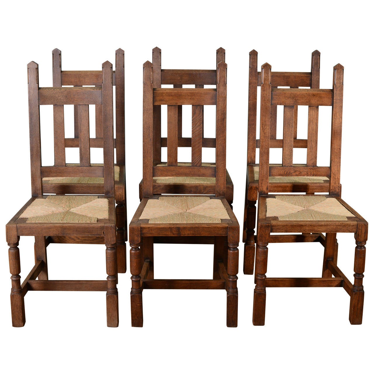 Set of Six Antique Culloden Oak Chairs by Liberty's For Sale