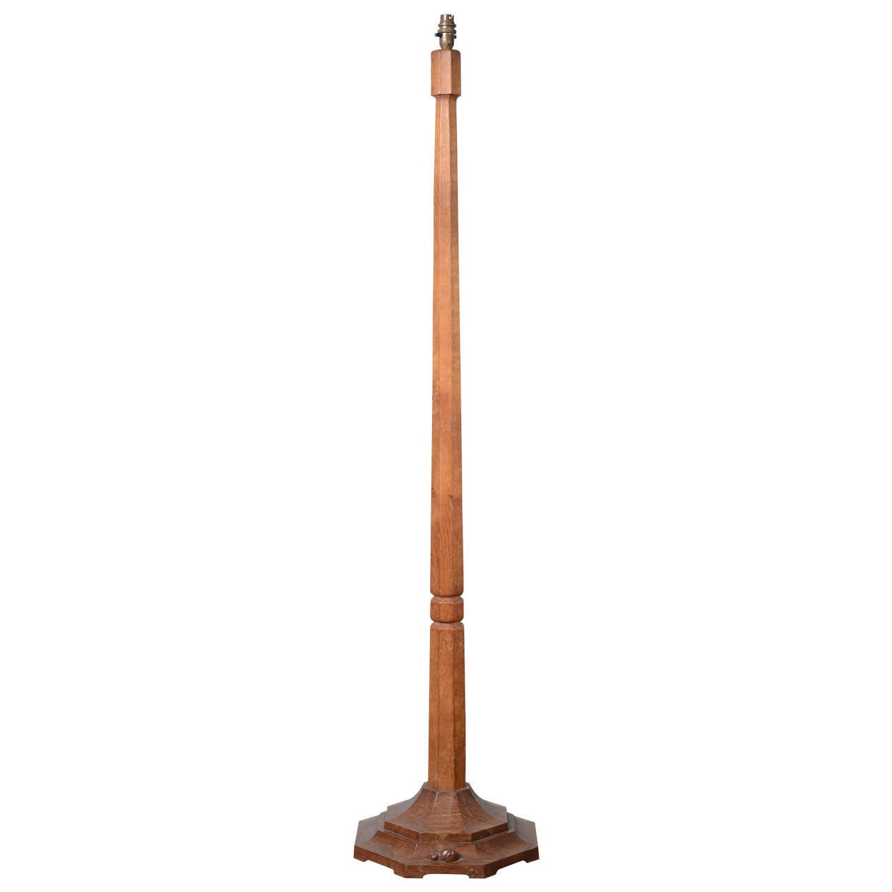 Mouseman Oak Standard Lamp, 1950s For Sale