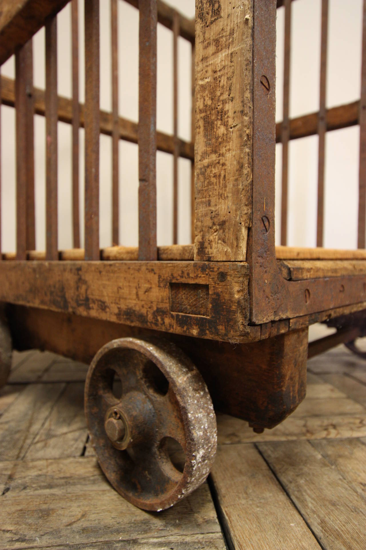 19th Century English Antique Pine Cart on Wheels For Sale 3