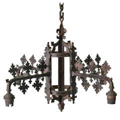 English Antique Fretted Steel Light Fitting