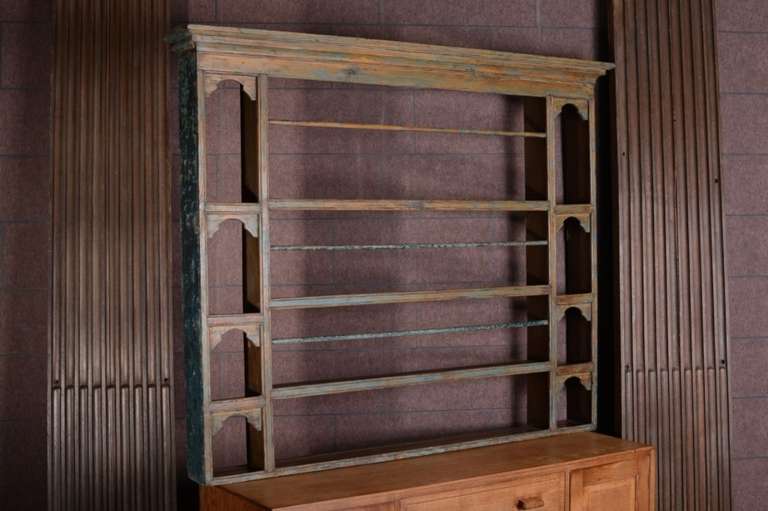 English Georgian Antique Pine Delft Rack in Original Paint