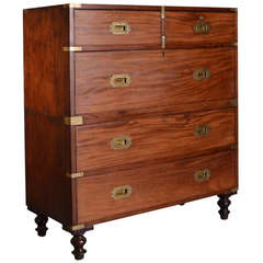 English Antique Mahogany Military Campaign Chest.