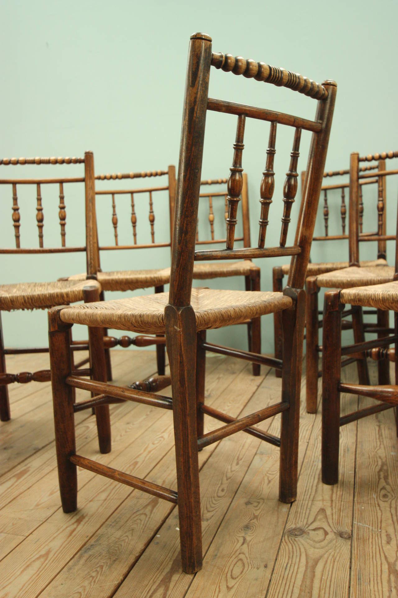 19th Century Set of Eight Antique Country Dales Dining Chairs