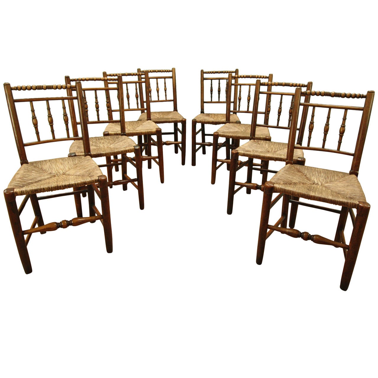 Set of Eight Antique Country Dales Dining Chairs