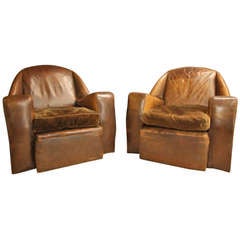 Pair of Very English Antique Leather Armchairs.